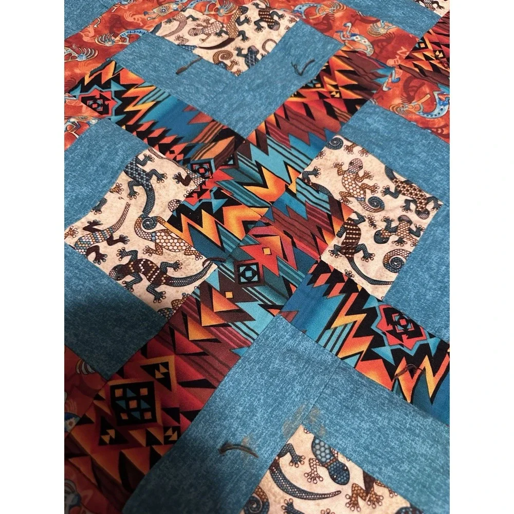 Handmade King Size Quit Southwest Style With Kokopelli, Pillows And Shams